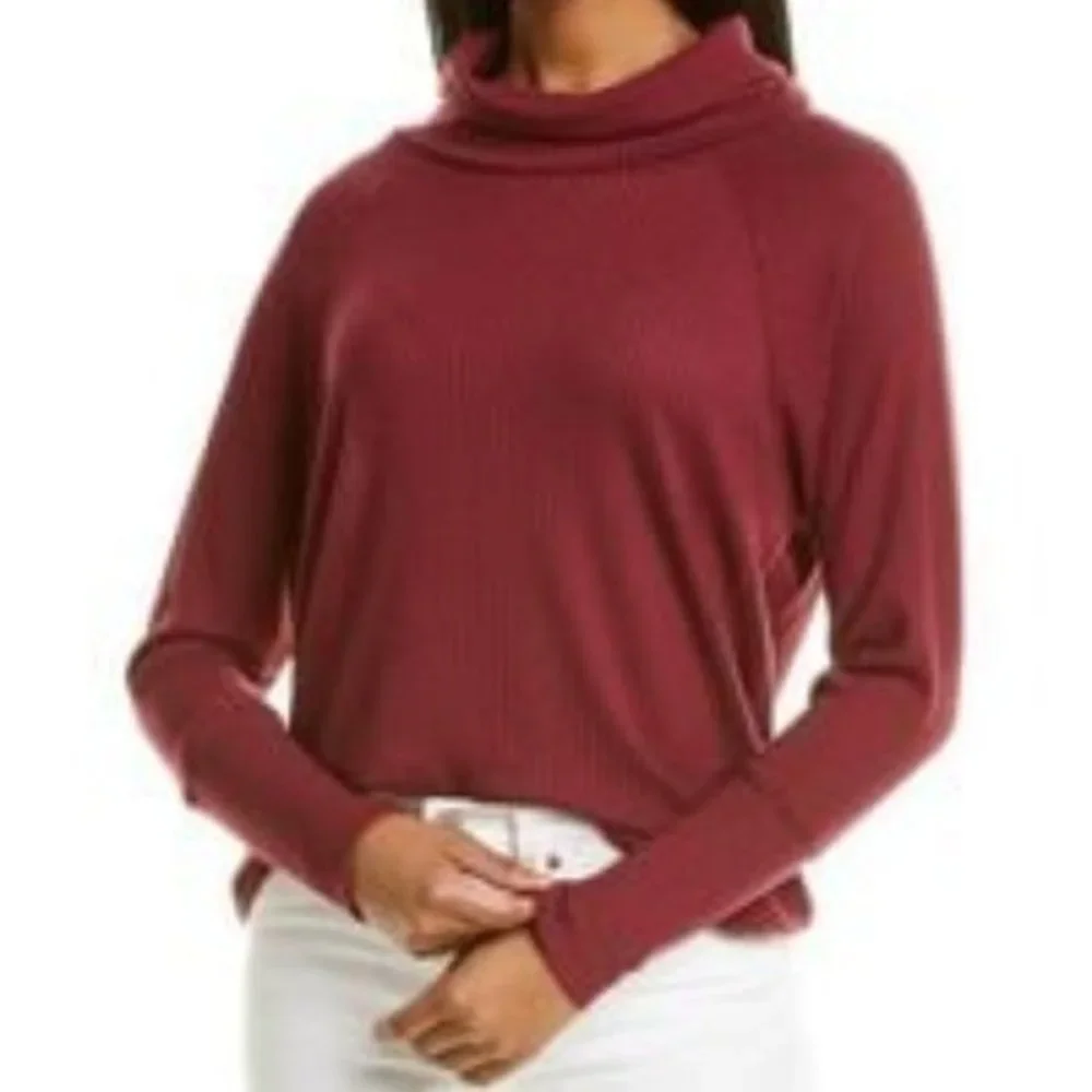 New Bobeau Cowl Neck Raglan Sleeve Thermal Top M